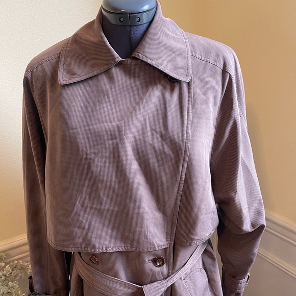 Vintage Women's Utex Design Trench Coat Tan Double Breasted Gingham 4 6 8 Y2K - Picture 2 of 11